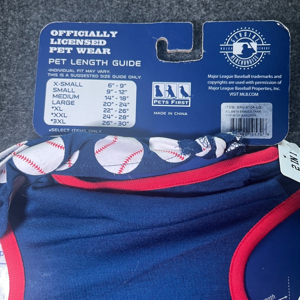 Pets First MLB Atlanta Braves Pet Tank & Bandana Set Large Blue New Baseball - Picture 6 of 6